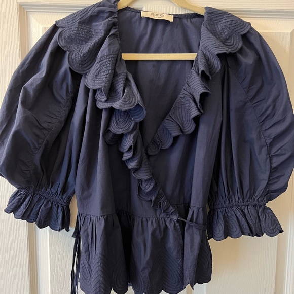 Sea NY Women’s Heidi Wrap Top, Navy color, sample size 4/S - Picture 2 of 11